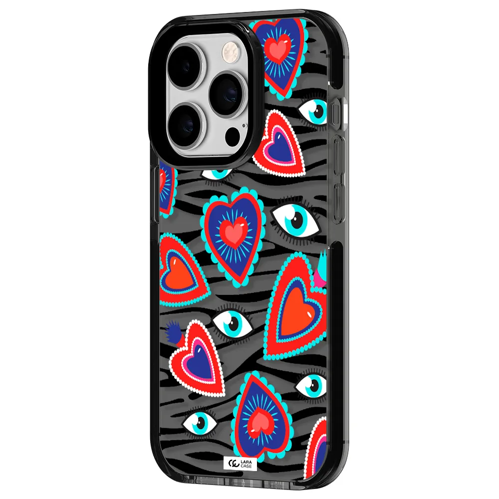 Eye Heart Apple iPhone 14 pro impact Smoke Black Case