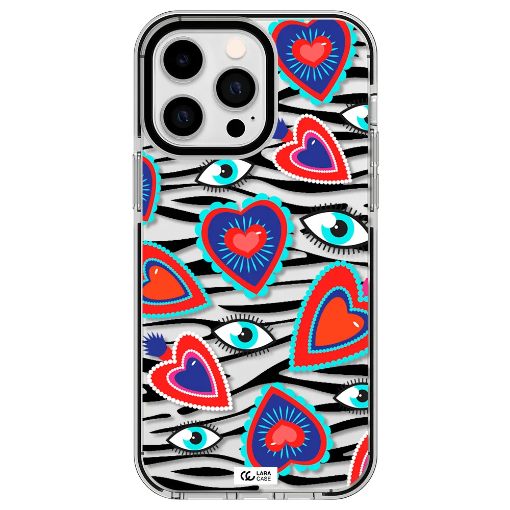 Eye Heart Apple iPhone 14 pro max impact black border Case