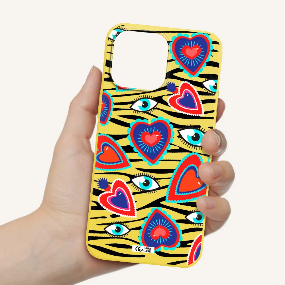 Eye Heart Apple iPhone 14 pro max Silicone canary yellow Case