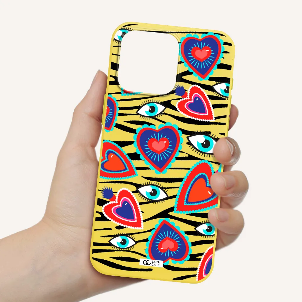 Eye Heart Apple Iphone 15 Pro max Silicone canary yellow Case