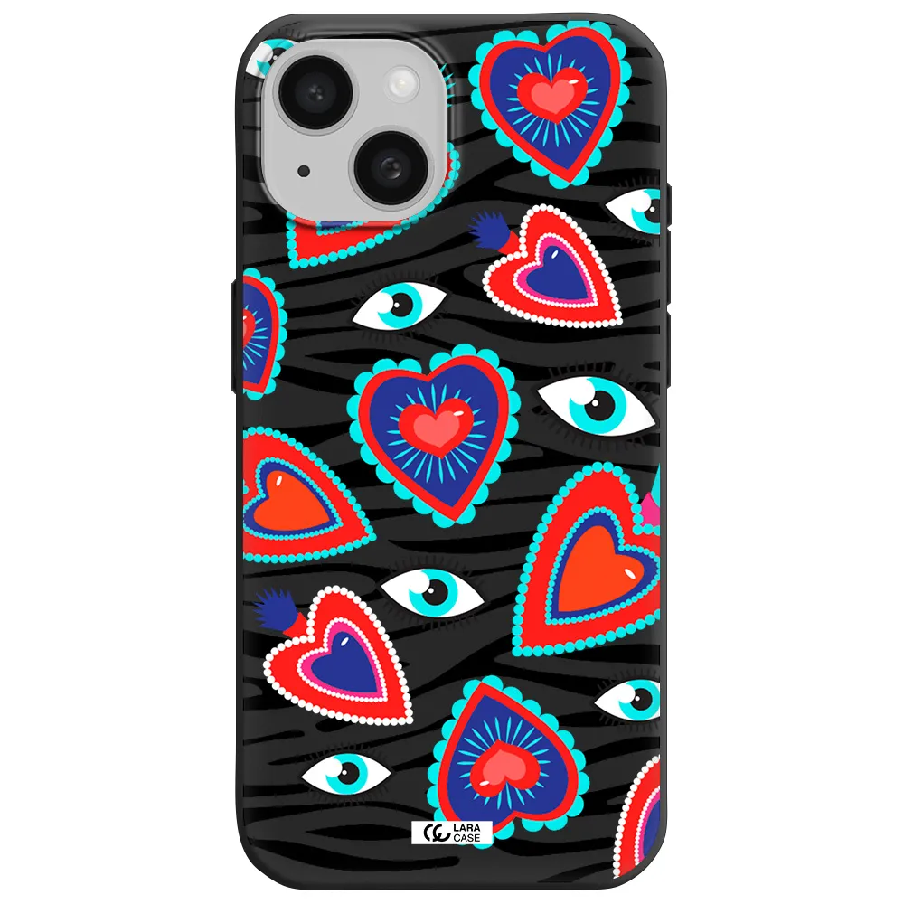 Eye Heart Apple iPhone 15 Silicone black Case