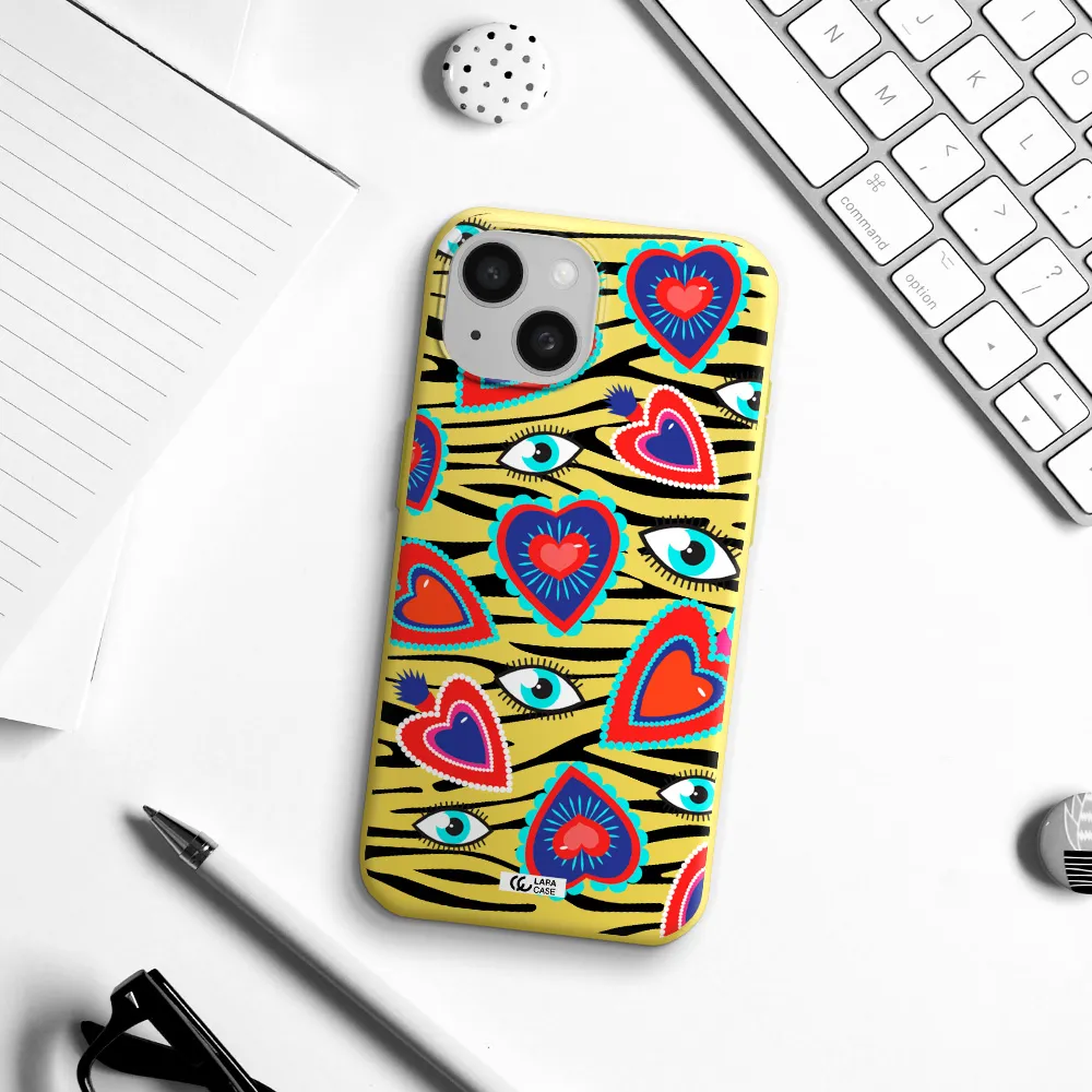 Eye Heart Apple iPhone 15 Silicone canary yellow Case