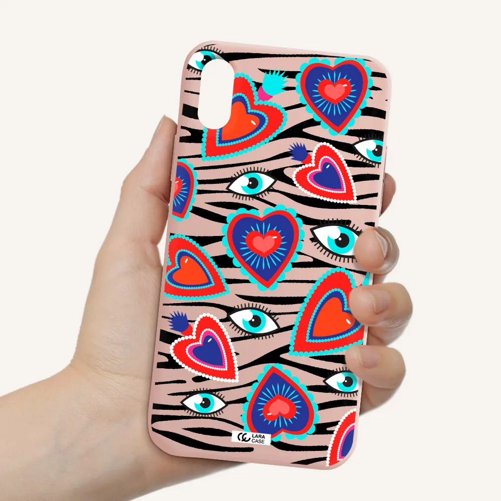 Eye Heart Apple iPhone X Silicone pastel pink Case