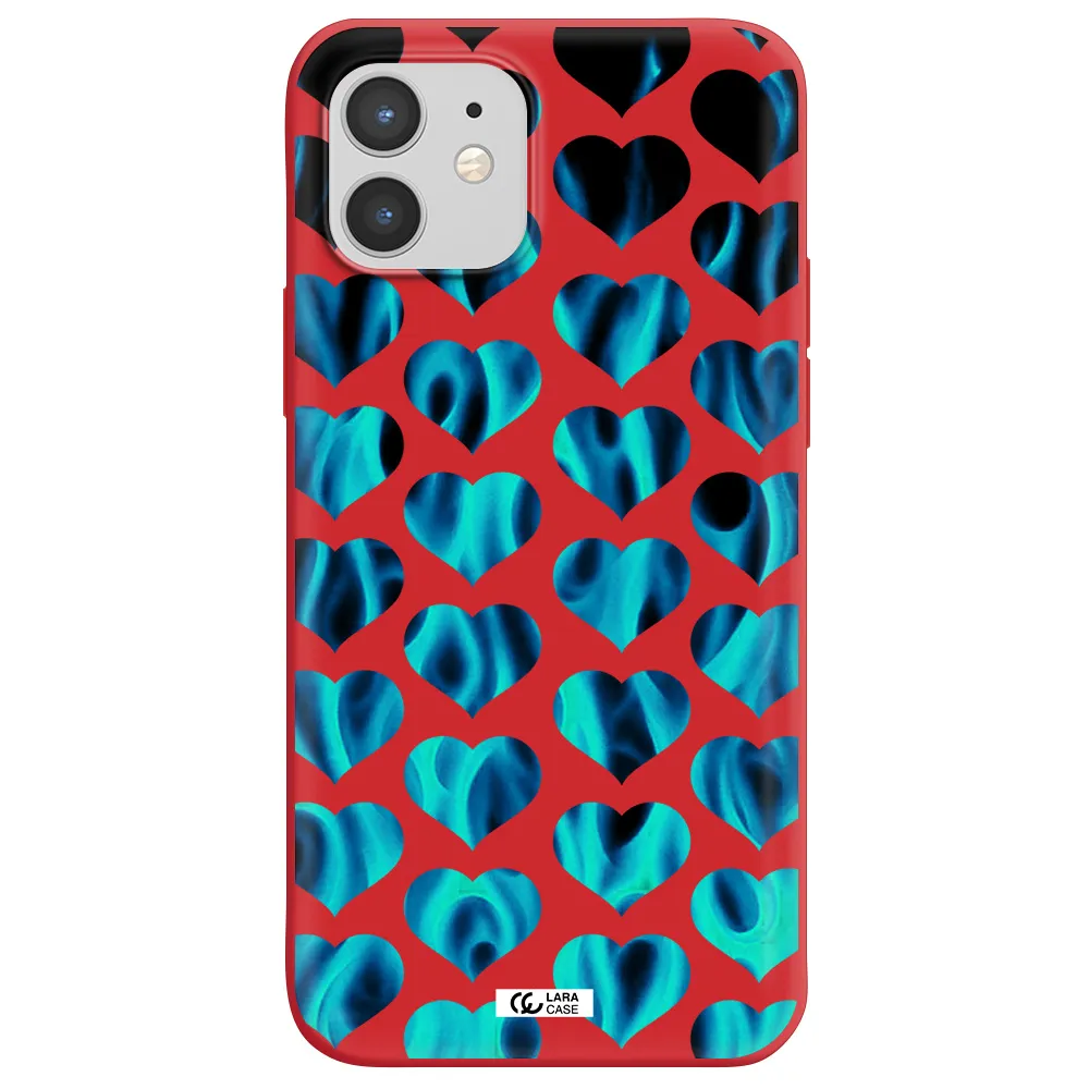 Heart Flame Apple iPhone 12 Silicone Imperial Red Case