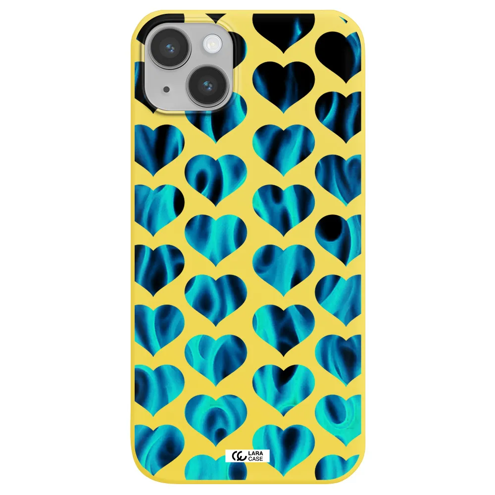Heart Flame Apple iPhone 14 plus Silicone canary yellow Case