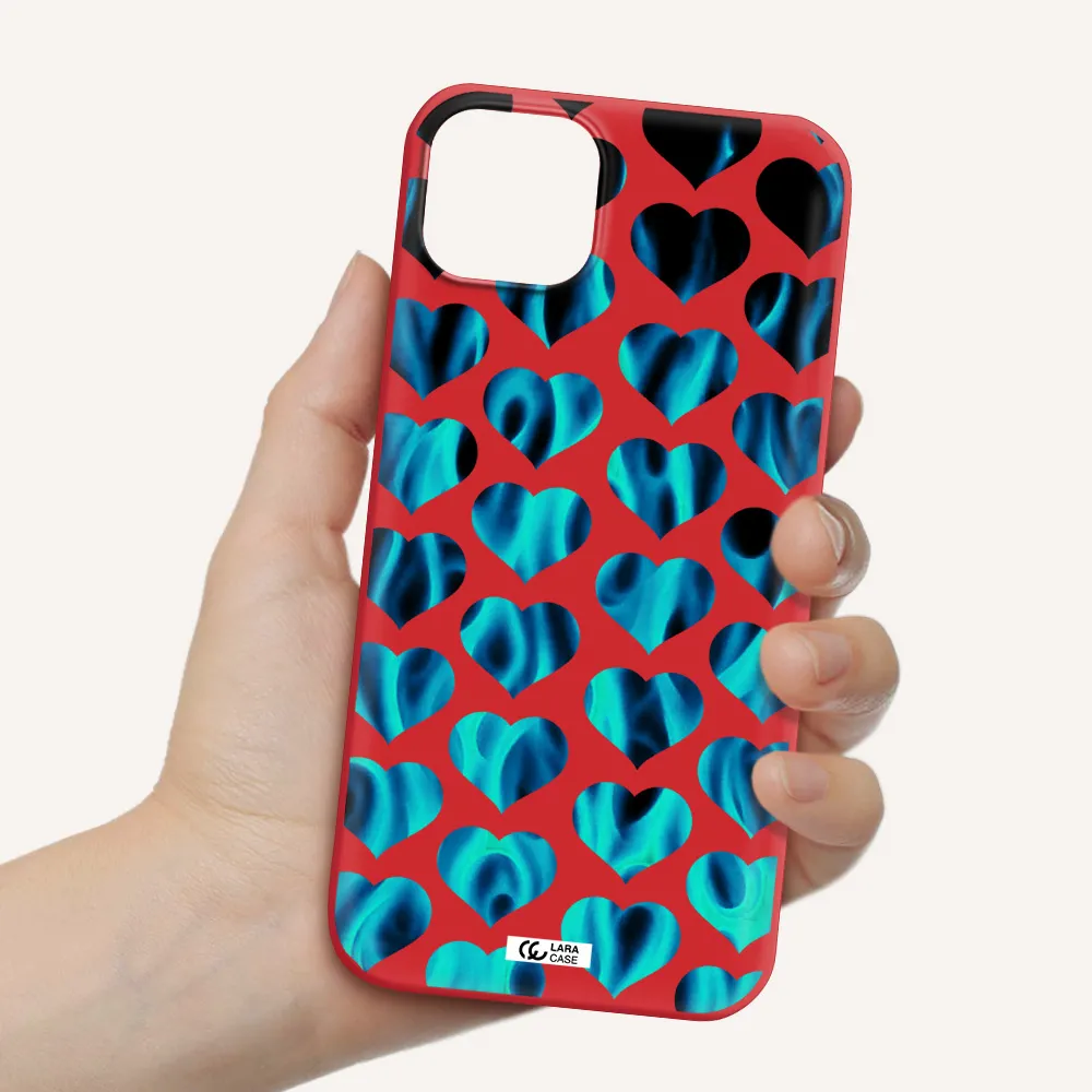 Heart Flame Apple iPhone 14 plus Silicone Imperial Red Case
