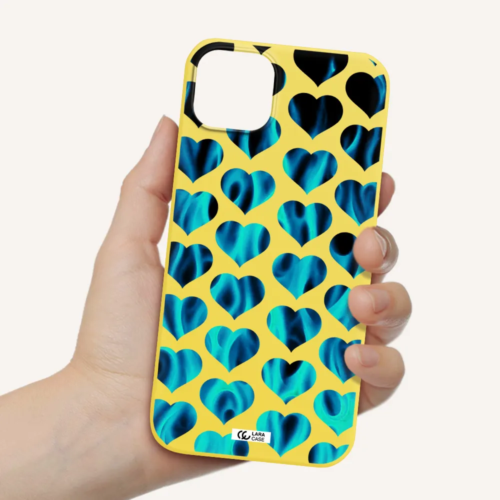 Heart Flame Apple iPhone 14 Silicone canary yellow Case
