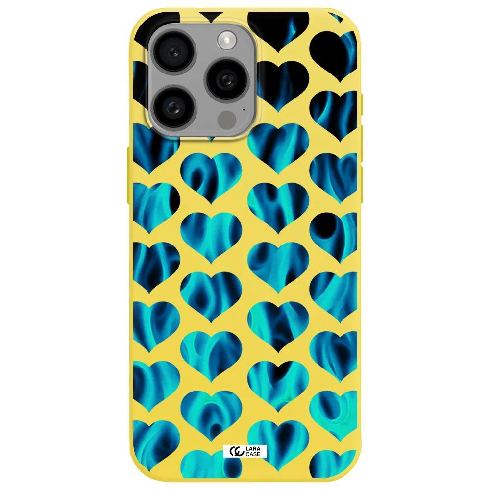 Heart Flame Apple Iphone 15 Pro max Silicone canary yellow Case