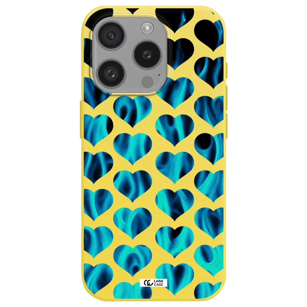 Heart Flame Apple Iphone 15 Pro Silicone Canary Yellow Case