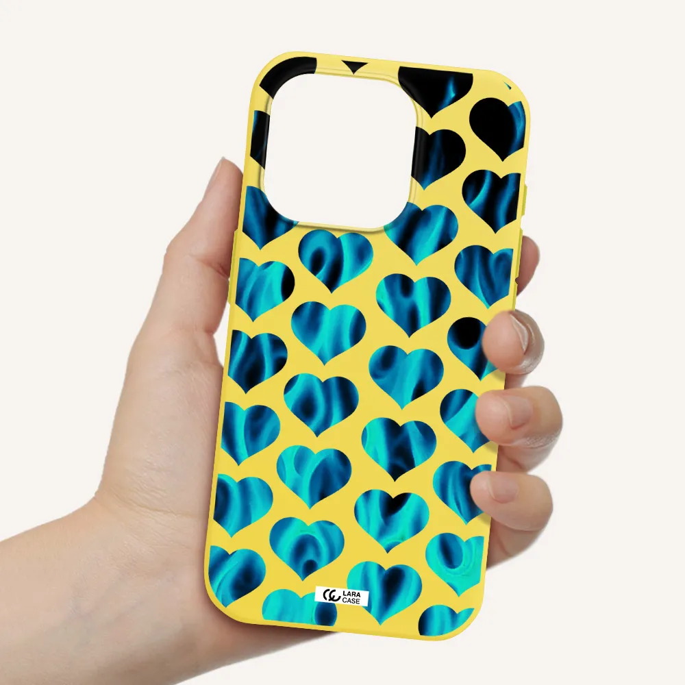 Heart Flame Apple Iphone 15 Pro Silicone Canary Yellow Case