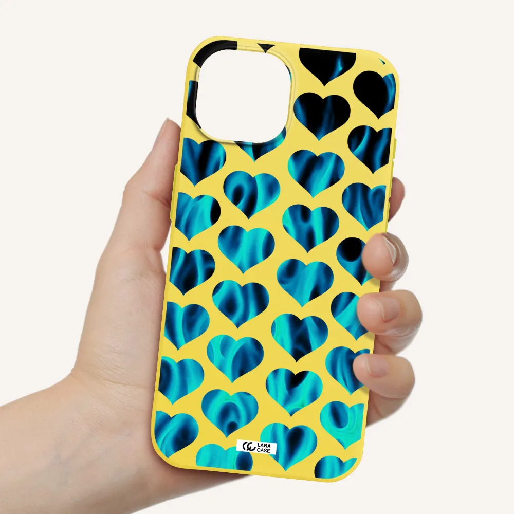 Heart Flame Apple iPhone 15 Silicone canary yellow Case