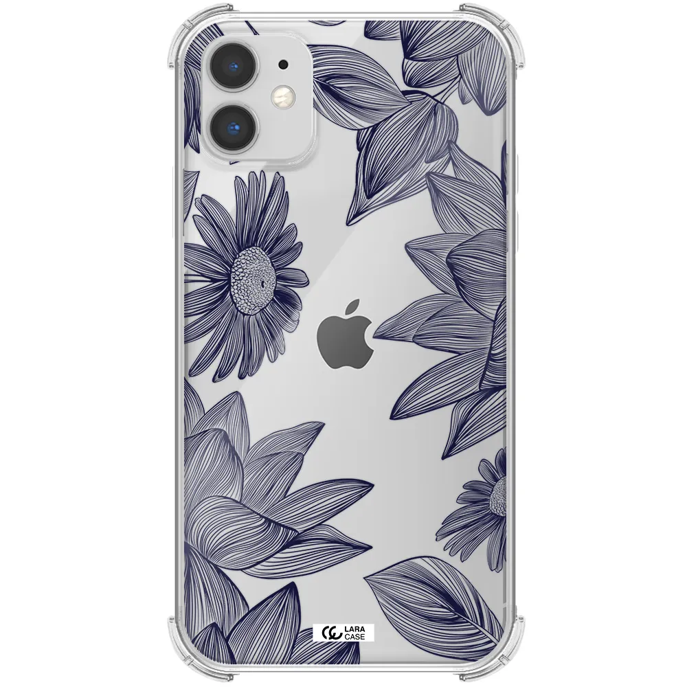 Blue Line Flower Apple iPhone 11 Clear PC Case