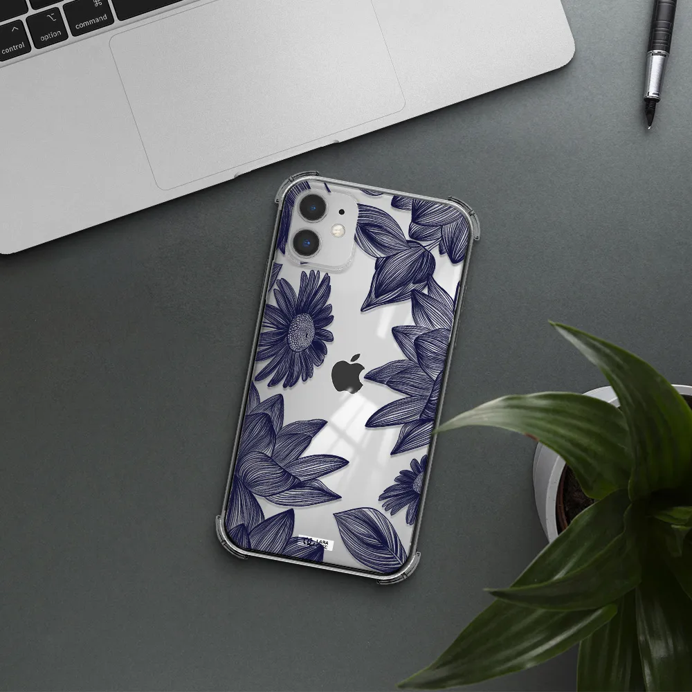 Blue Line Flower Apple iPhone 11 Clear PC Case