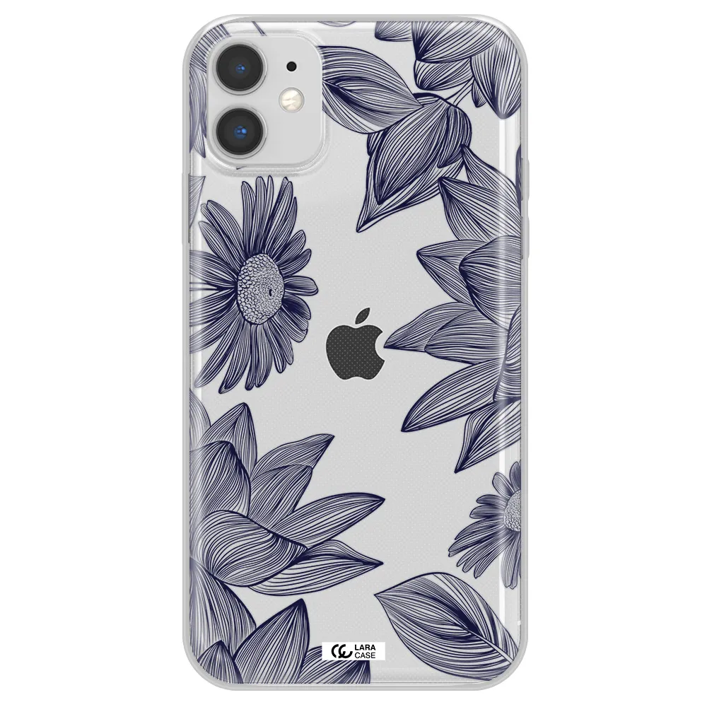 Blue Line Flower Apple iPhone 11 Clear TPU Case