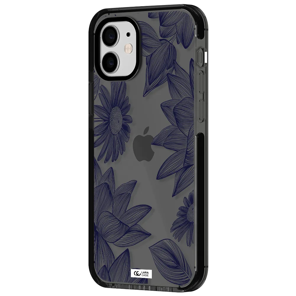 Blue Line Flower Apple iPhone 11 impact Smoke Black Case