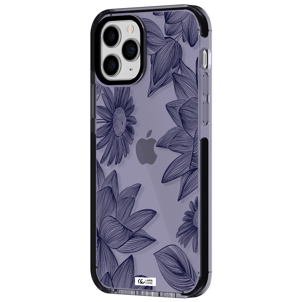 Blue Line Flower Apple iPhone 11 pro impact Lilac Case