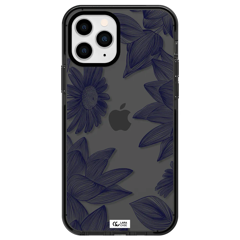 Blue Line Flower Apple iPhone 11 pro impact Smoke Black Case