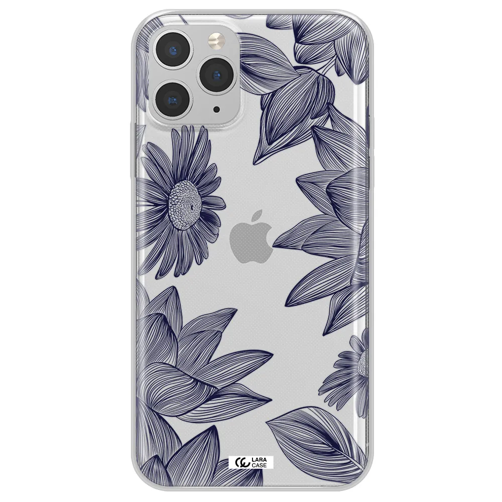 Blue Line Flower Apple iPhone 11 pro max Clear TPU Case