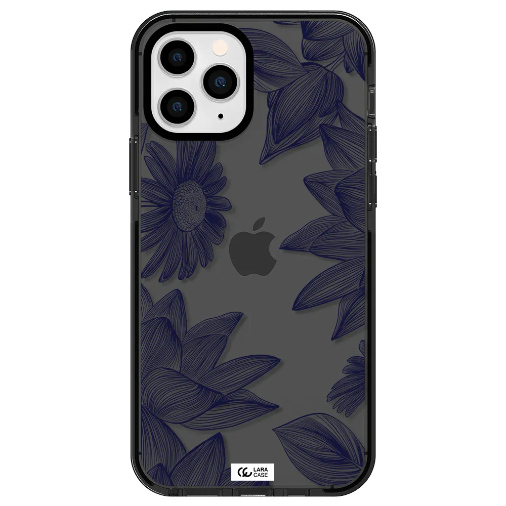 Blue Line Flower Apple iPhone 11 pro max impact Smoke Black Case