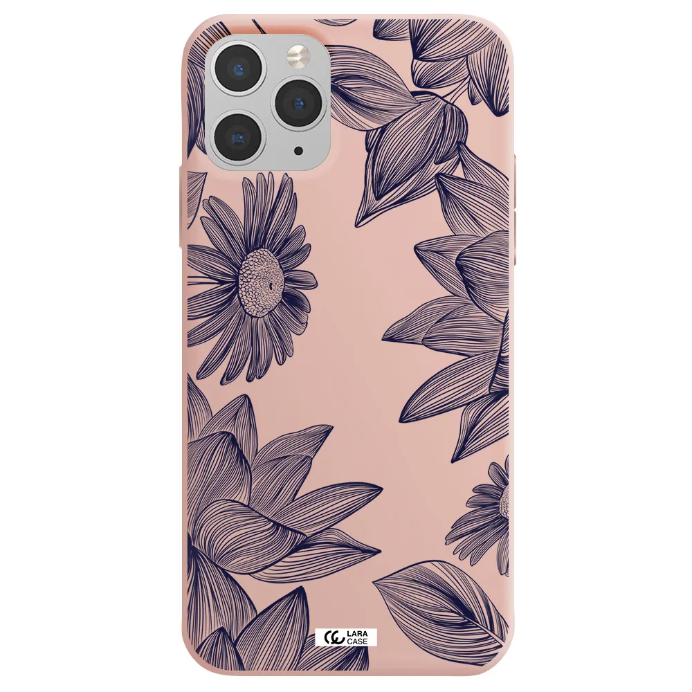 Blue Line Flower Apple iPhone 11 pro max Silicone pastel pink Case