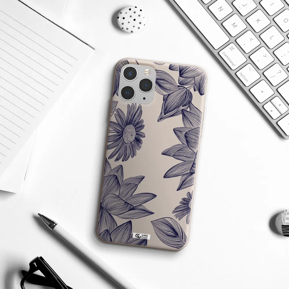 Blue Line Flower Apple iPhone 11 pro max Silicone Stone Case