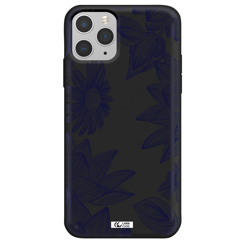 Blue Line Flower Apple iPhone 11 pro Silicone black Case