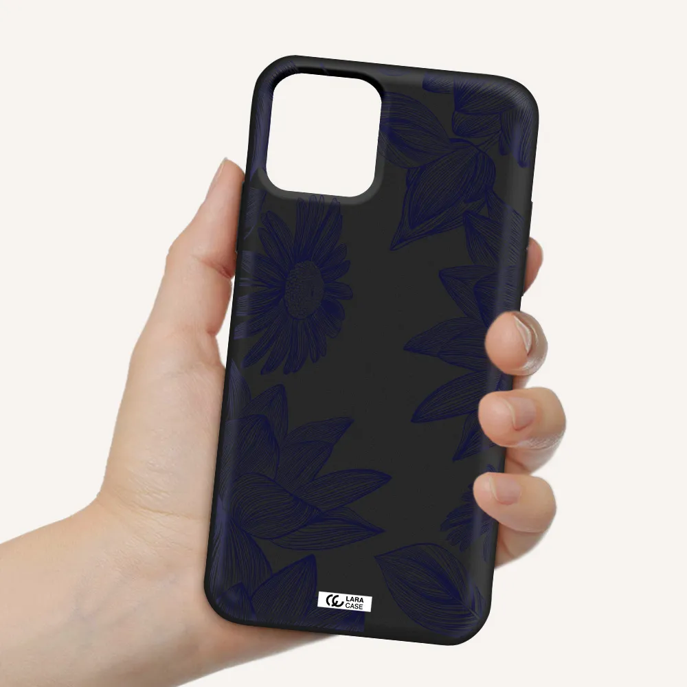 Blue Line Flower Apple iPhone 11 pro Silicone black Case