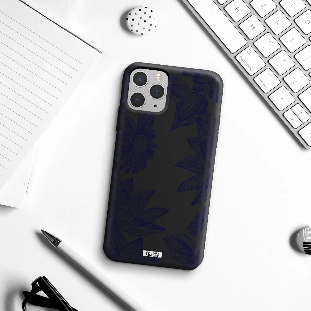 Blue Line Flower Apple iPhone 11 pro Silicone black Case