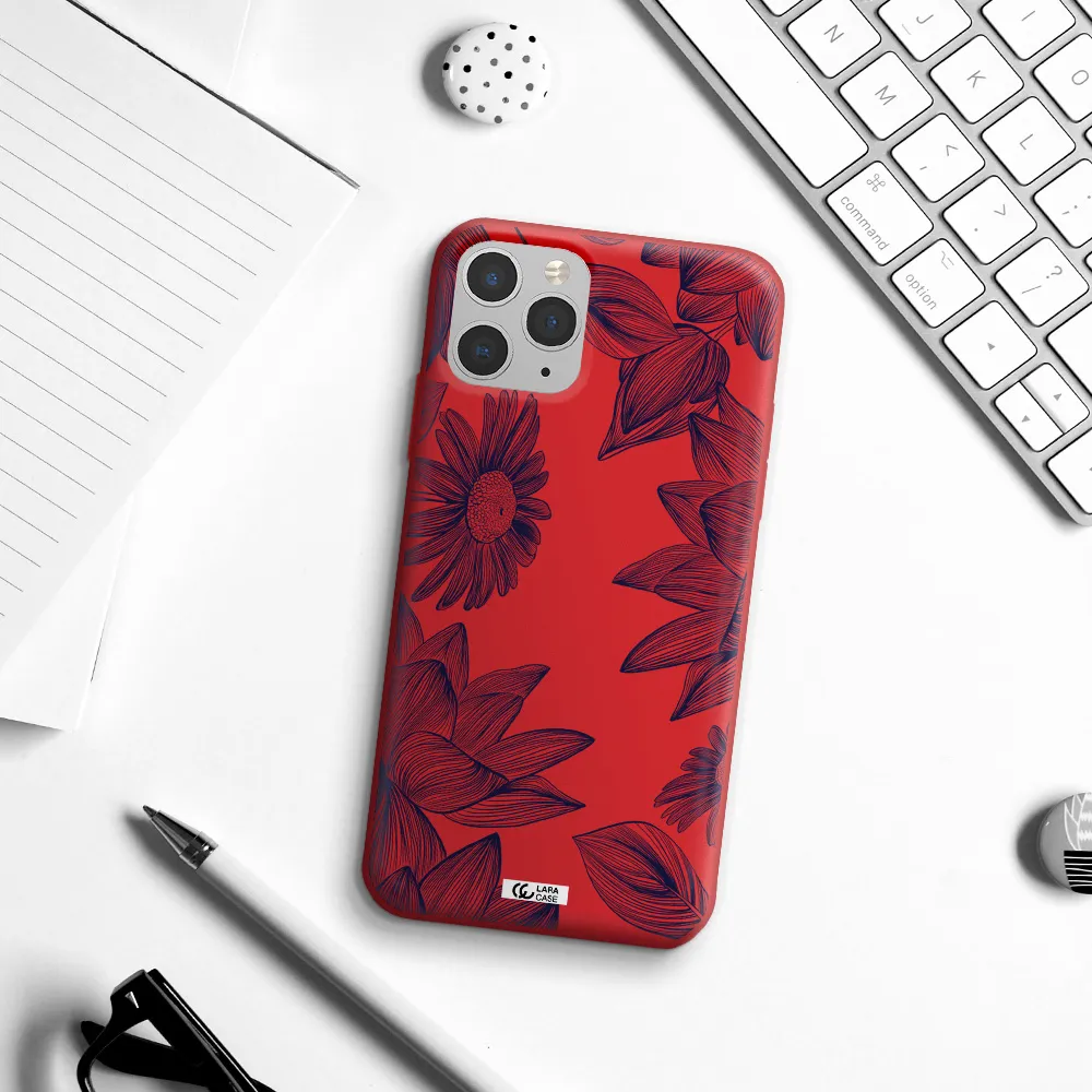 Blue Line Flower Apple iPhone 11 pro Silicone Imperial Red Case