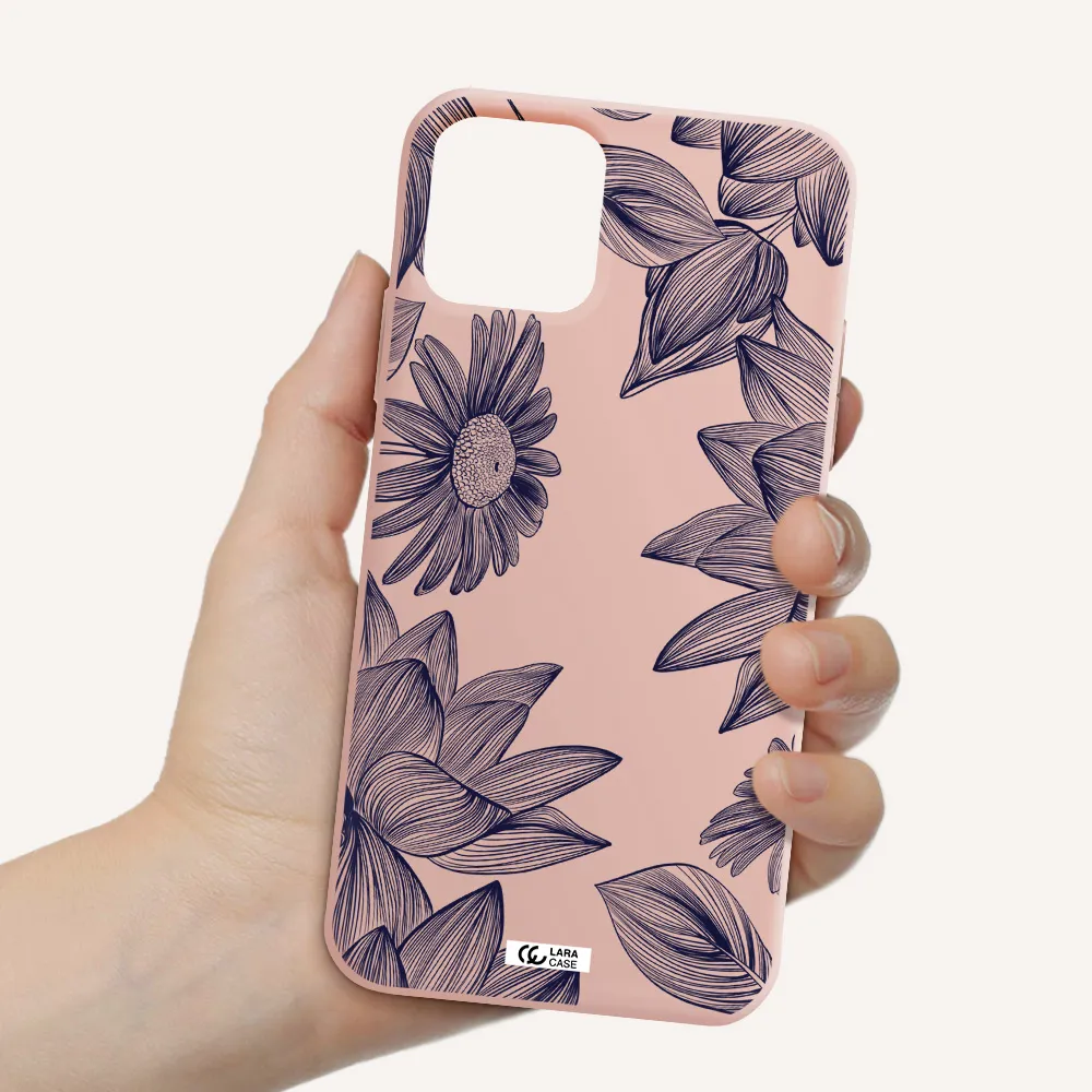Blue Line Flower Apple iPhone 11 pro Silicone pastel pink Case