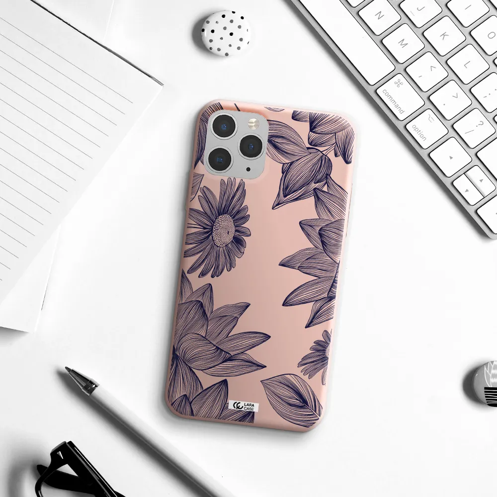 Blue Line Flower Apple iPhone 11 pro Silicone pastel pink Case
