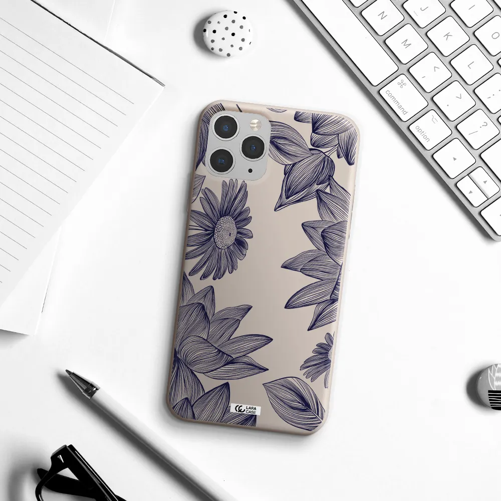 Blue Line Flower Apple iPhone 11 pro Silicone Stone Case
