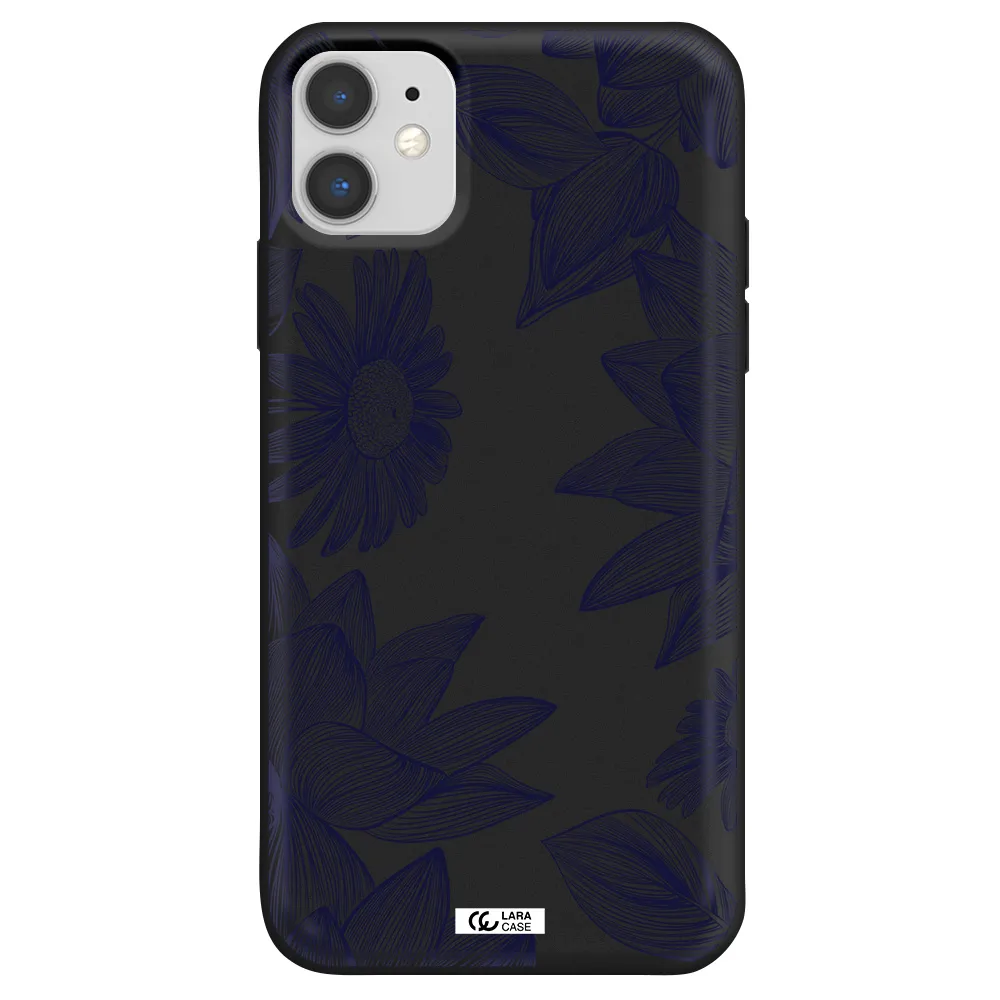Blue Line Flower Apple iPhone 11 Silicone black Case