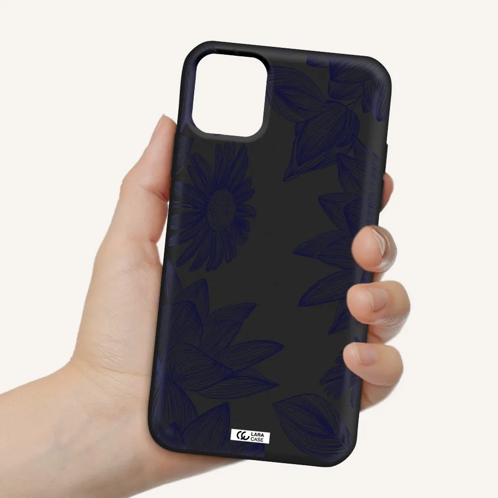 Blue Line Flower Apple iPhone 11 Silicone black Case