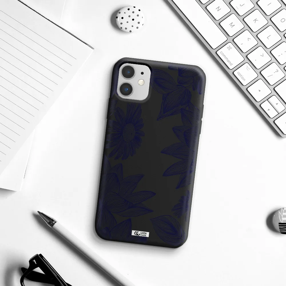 Blue Line Flower Apple iPhone 11 Silicone black Case