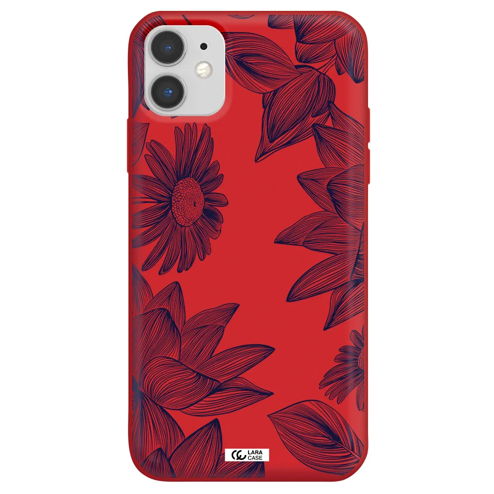 Blue Line Flower Apple iPhone 11 Silicone Imperial Red Case