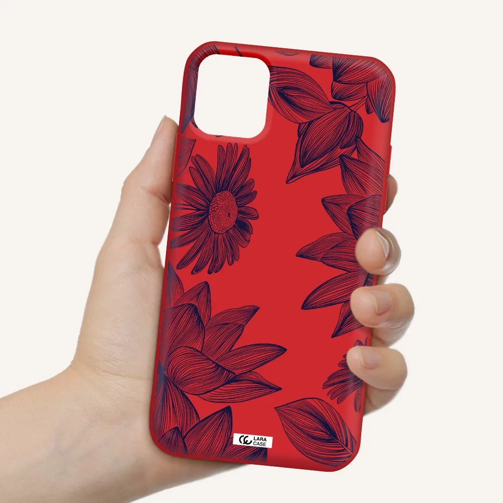 Blue Line Flower Apple iPhone 11 Silicone Imperial Red Case