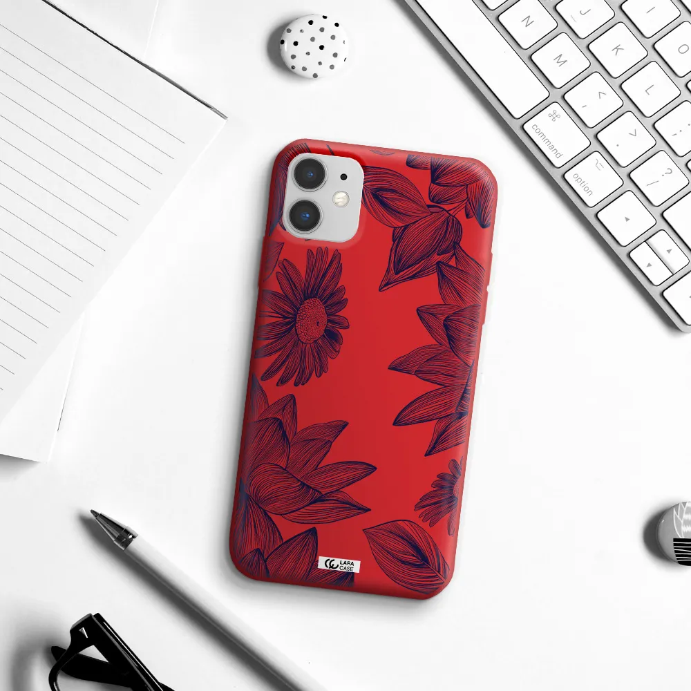Blue Line Flower Apple iPhone 11 Silicone Imperial Red Case