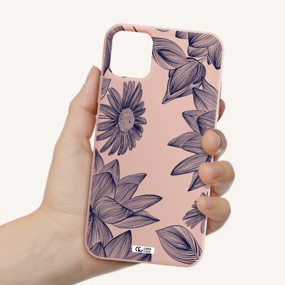 Blue Line Flower Apple iPhone 11 Silicone pastel pink Case