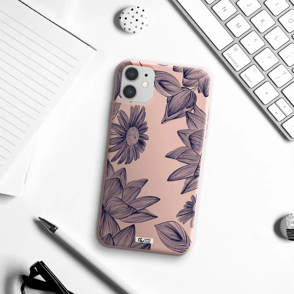 Blue Line Flower Apple iPhone 11 Silicone pastel pink Case