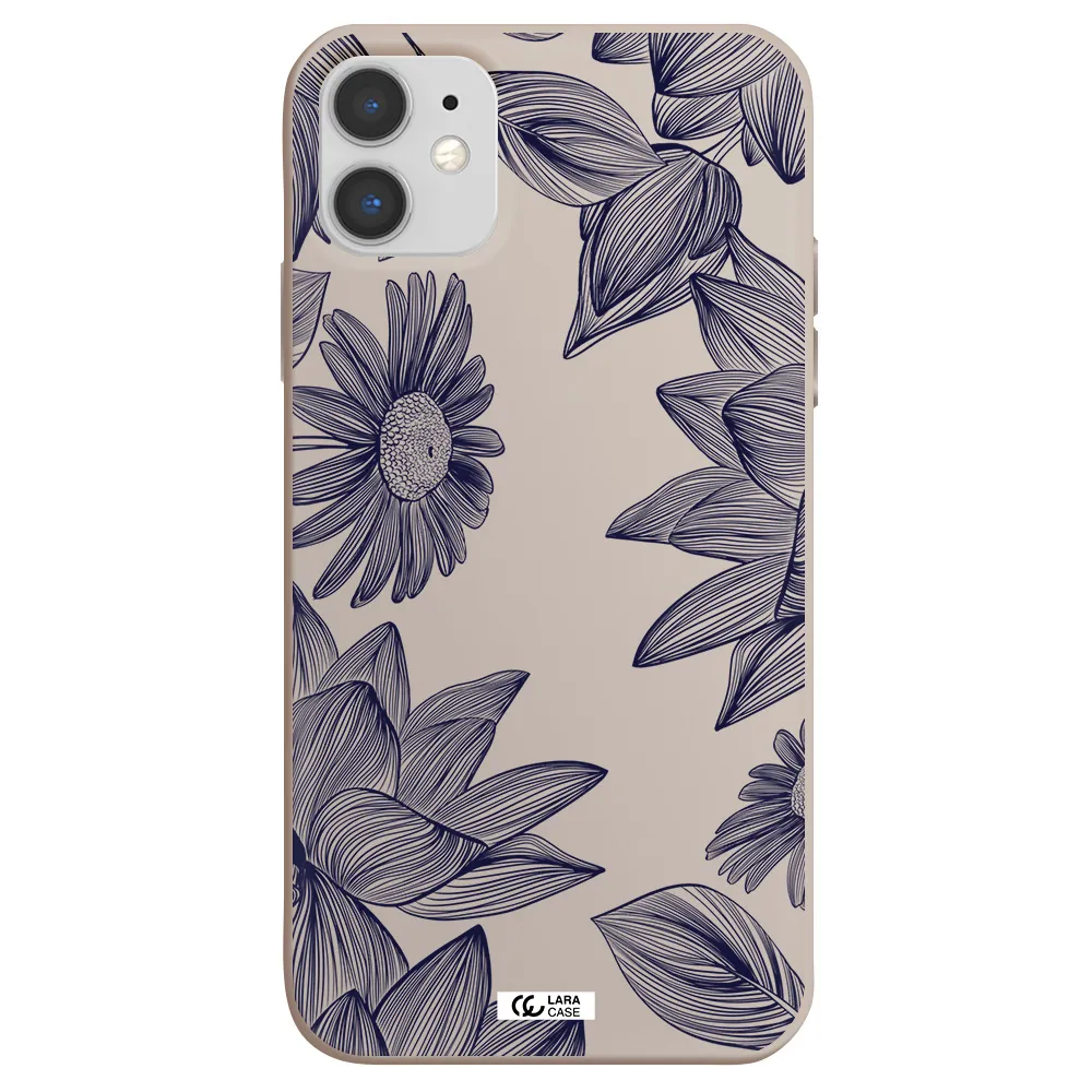 Blue Line Flower Apple iPhone 11 Silicone Stone Case