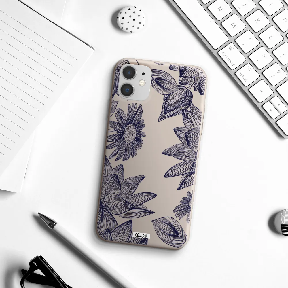 Blue Line Flower Apple iPhone 11 Silicone Stone Case