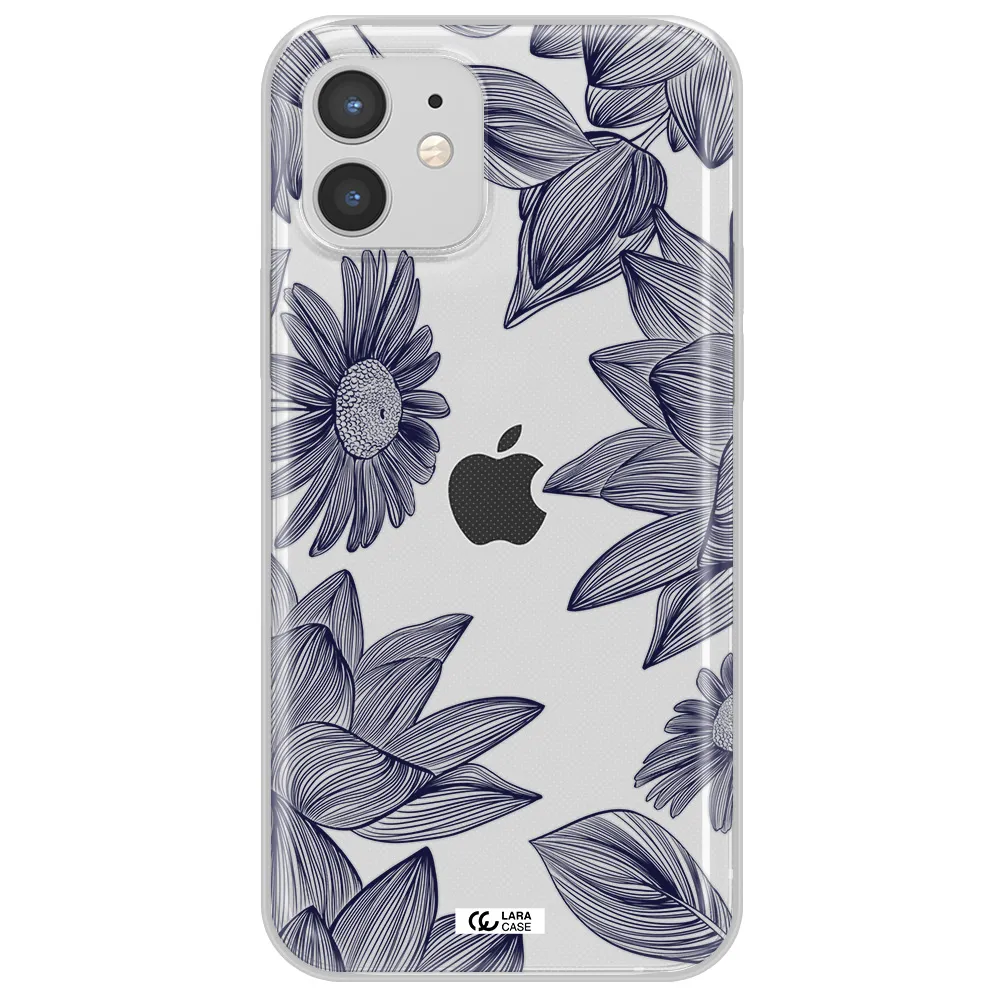 Blue Line Flower Apple iPhone 12 Clear TPU Case