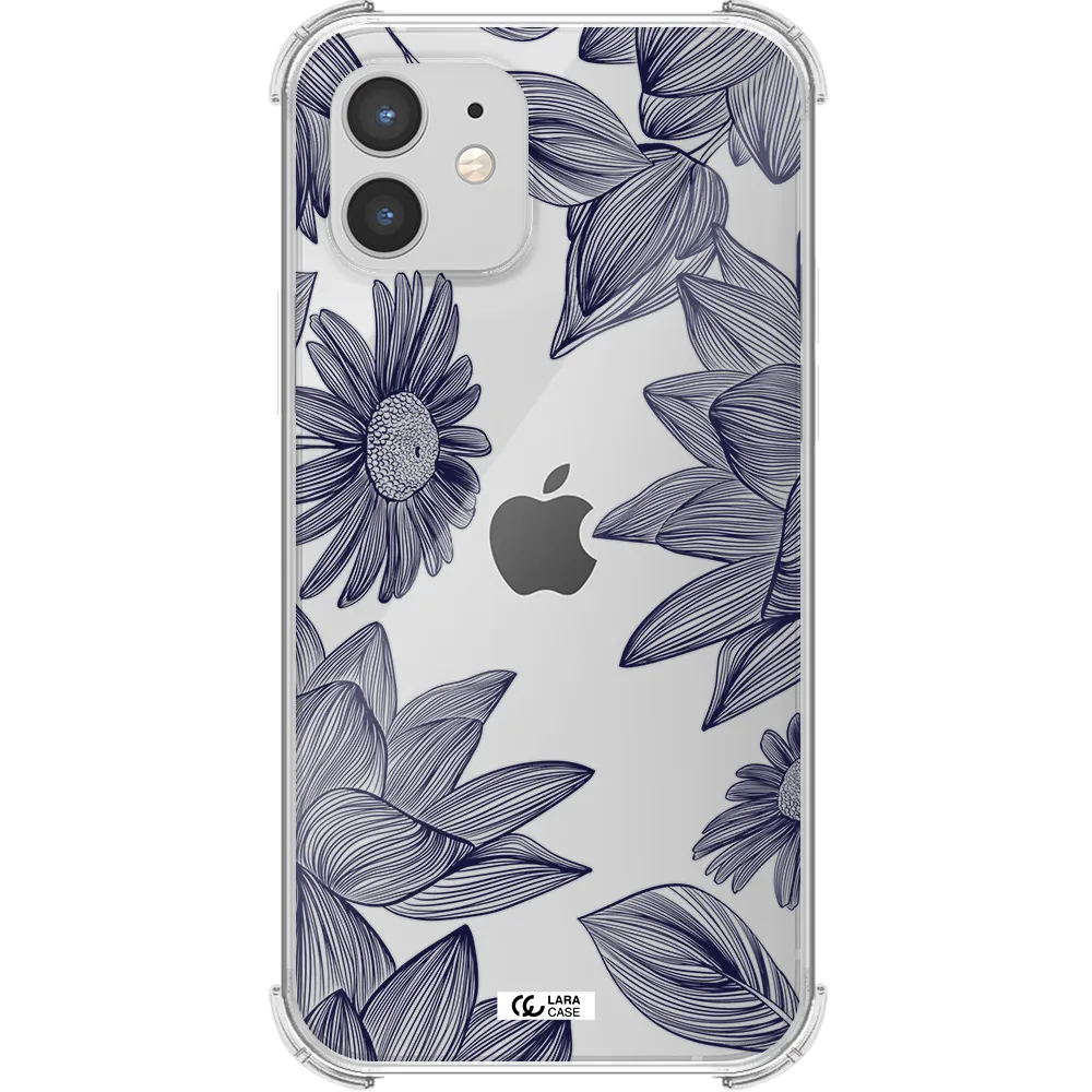 Blue Line Flower Apple iPhone 12 mini Clear PC Case