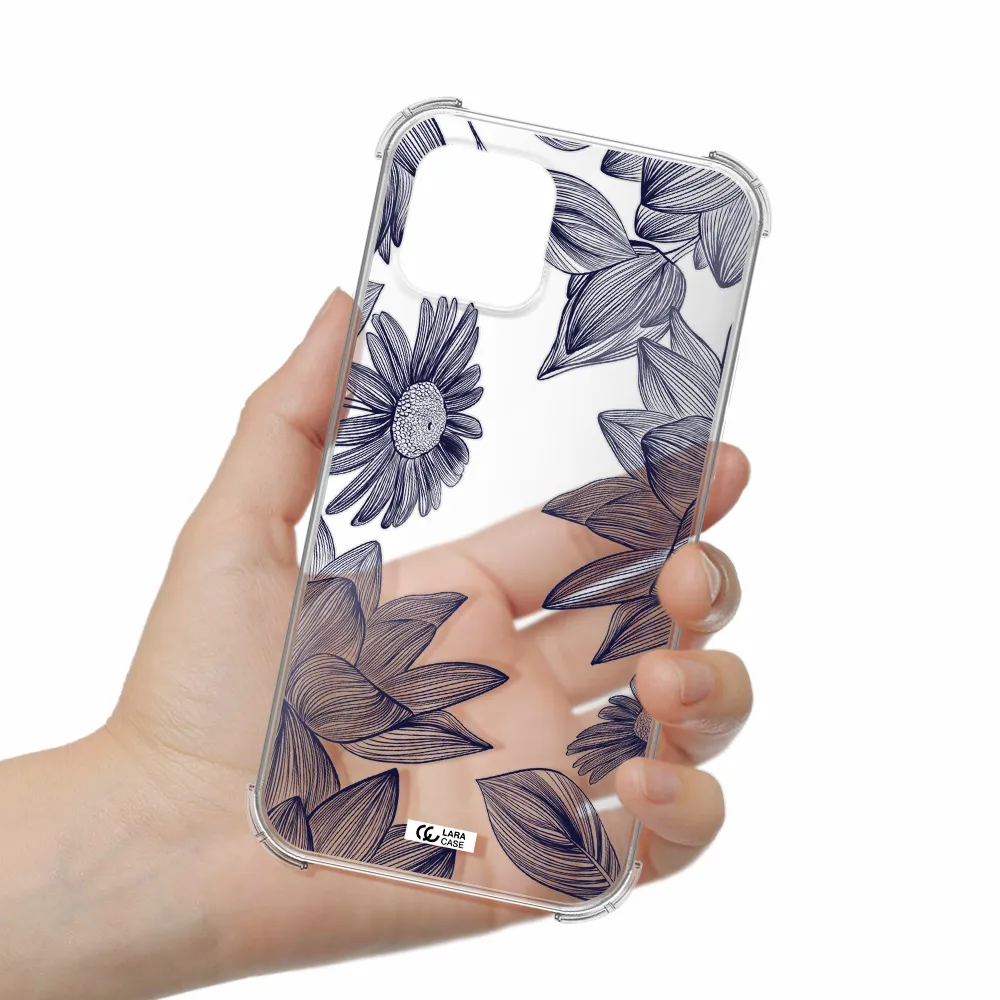 Blue Line Flower Apple iPhone 12 mini Clear PC Case