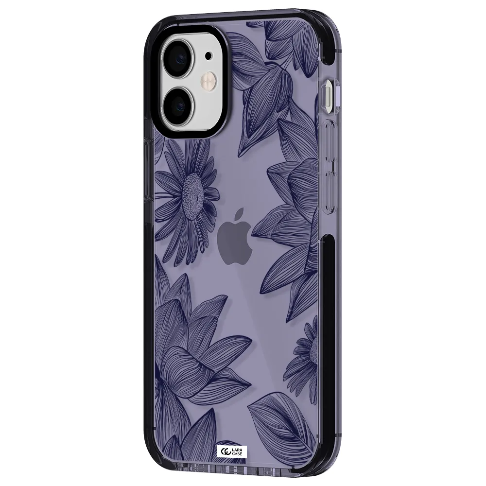 Blue Line Flower Apple iPhone 12 mini impact Lilac Case