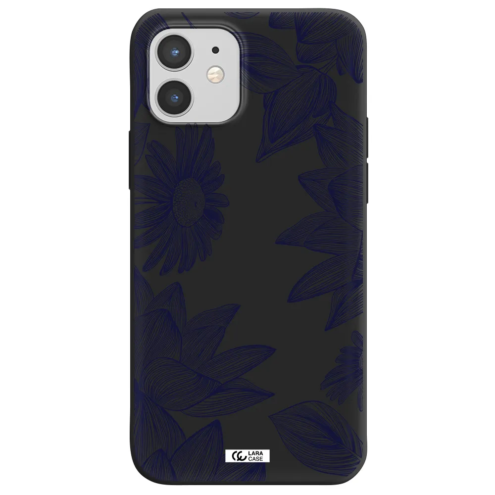 Blue Line Flower Apple iPhone 12 mini Silicone black Case