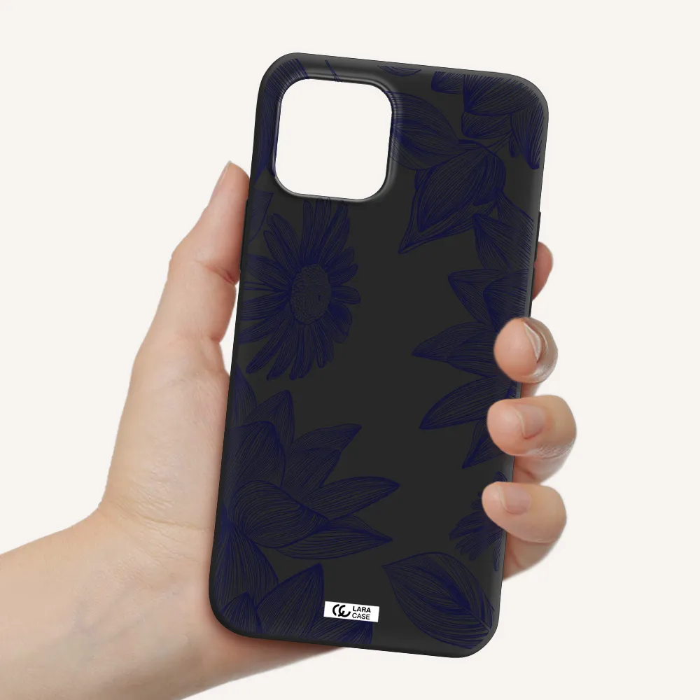 Blue Line Flower Apple iPhone 12 mini Silicone black Case