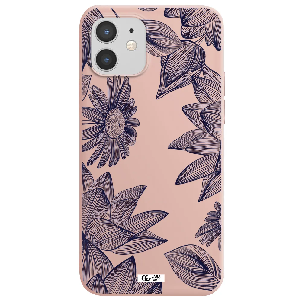 Blue Line Flower Apple iPhone 12 mini Silicone pastel pink Case