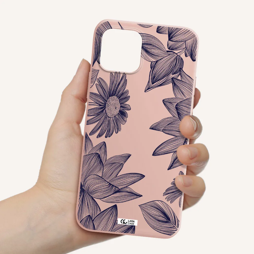Blue Line Flower Apple iPhone 12 mini Silicone pastel pink Case